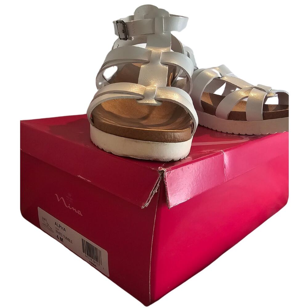 Nina Shoes Alpha Little Girls Gladiator Sandals Size 4 White Strappy Cushion - Picture 8 of 11